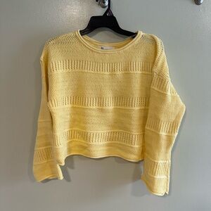 No Boundaries Cropped Yellow Open Knit Crewneck Sweater